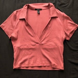 Cropped deep V neck with collar